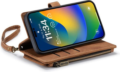 iPhone 14 Pro Hoesje - Sienna Brown - Luxe Bookcase met Rits