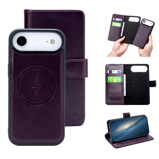 Apple iPhone Air Hülle - Dark Purple - Echtleder MagSafe Klapphülle mit Kartenfach