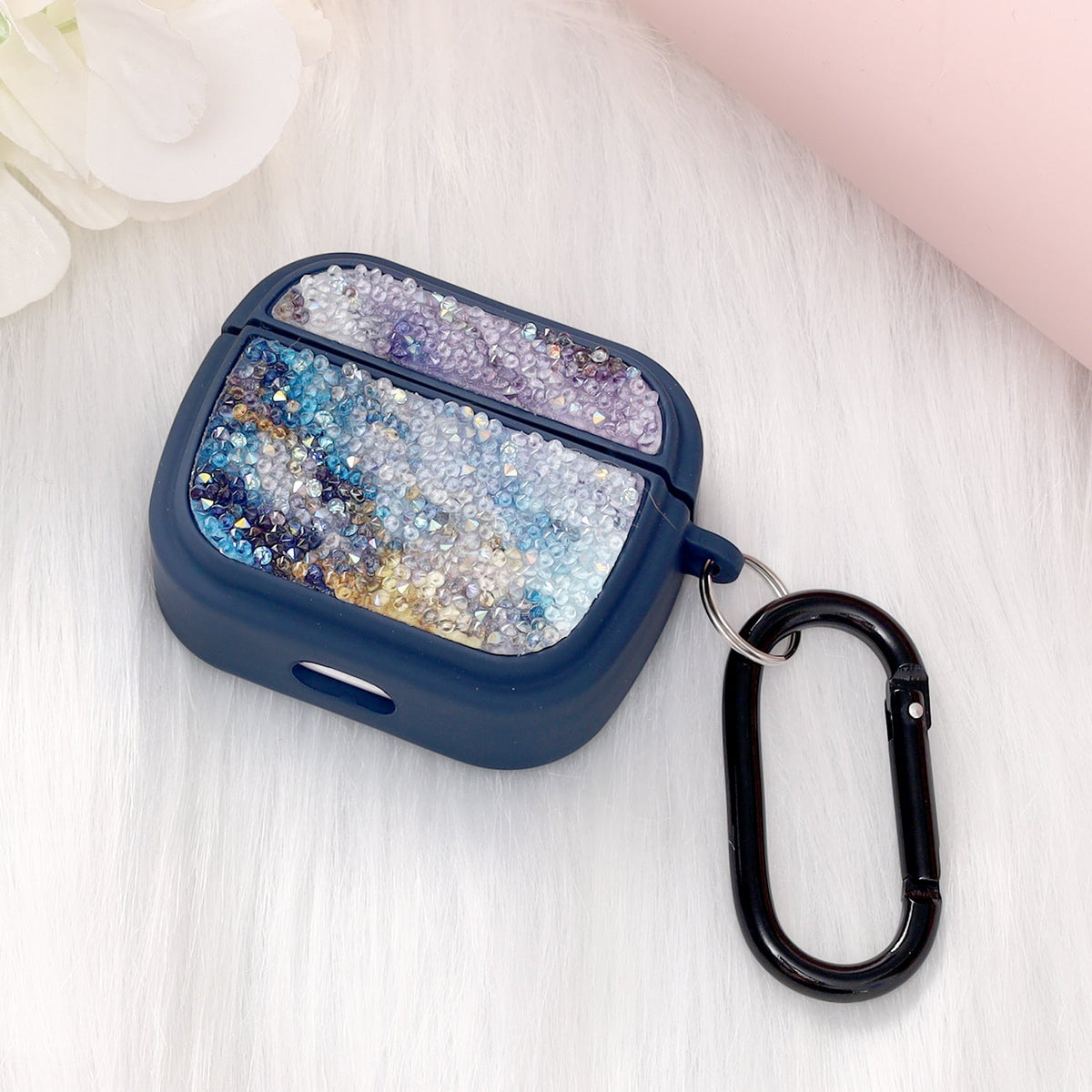 Apple AirPods 3 Hoesje - Diamant Marmer Glitter met Ring - Blauw