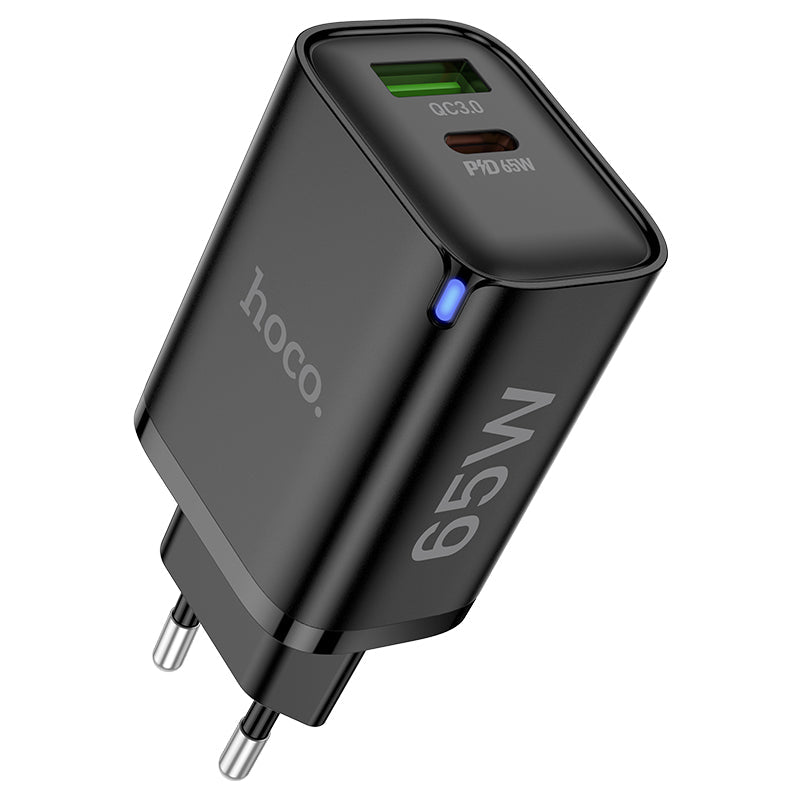 Hoco 65W Snellader 2-poorts USB-C + USB-A - Zwart