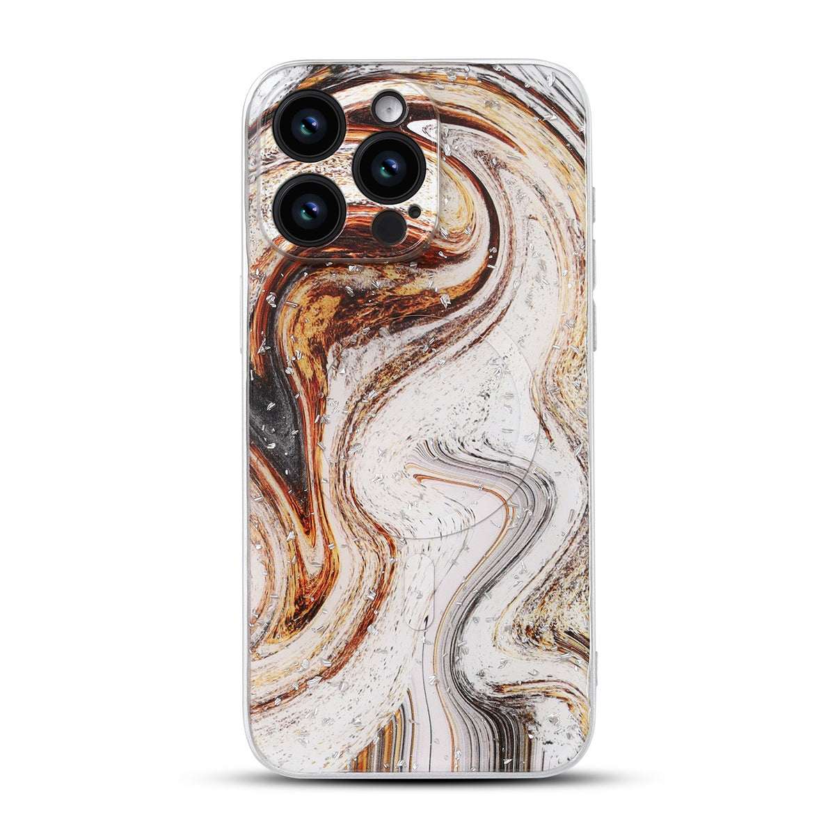 Apple iPhone 12 Pro Hoesje - Bruin - Marmer Glitter MagSafe Back Cover