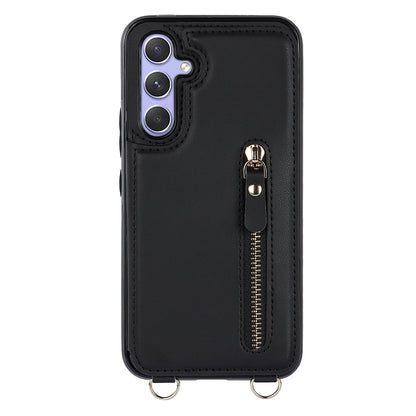 Samsung Galaxy A15 Case - Black - Luxury Back Cover with Phone Strap and Zip