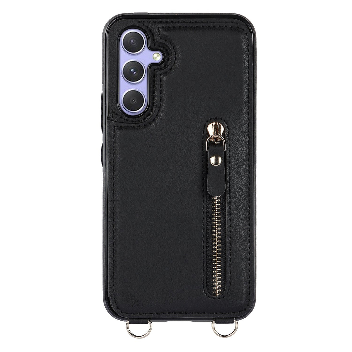 Samsung Galaxy S23 FE Hoesje - Zwart - Luxe Back Cover met Telefoonkoord en Rits