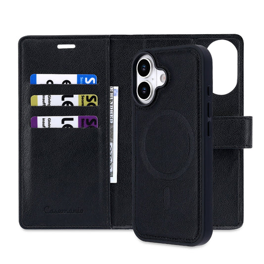 Apple iPhone 17 Hülle - Onyx Black - 2-in-1 Lederoptik Klapphülle mit Kartenfach