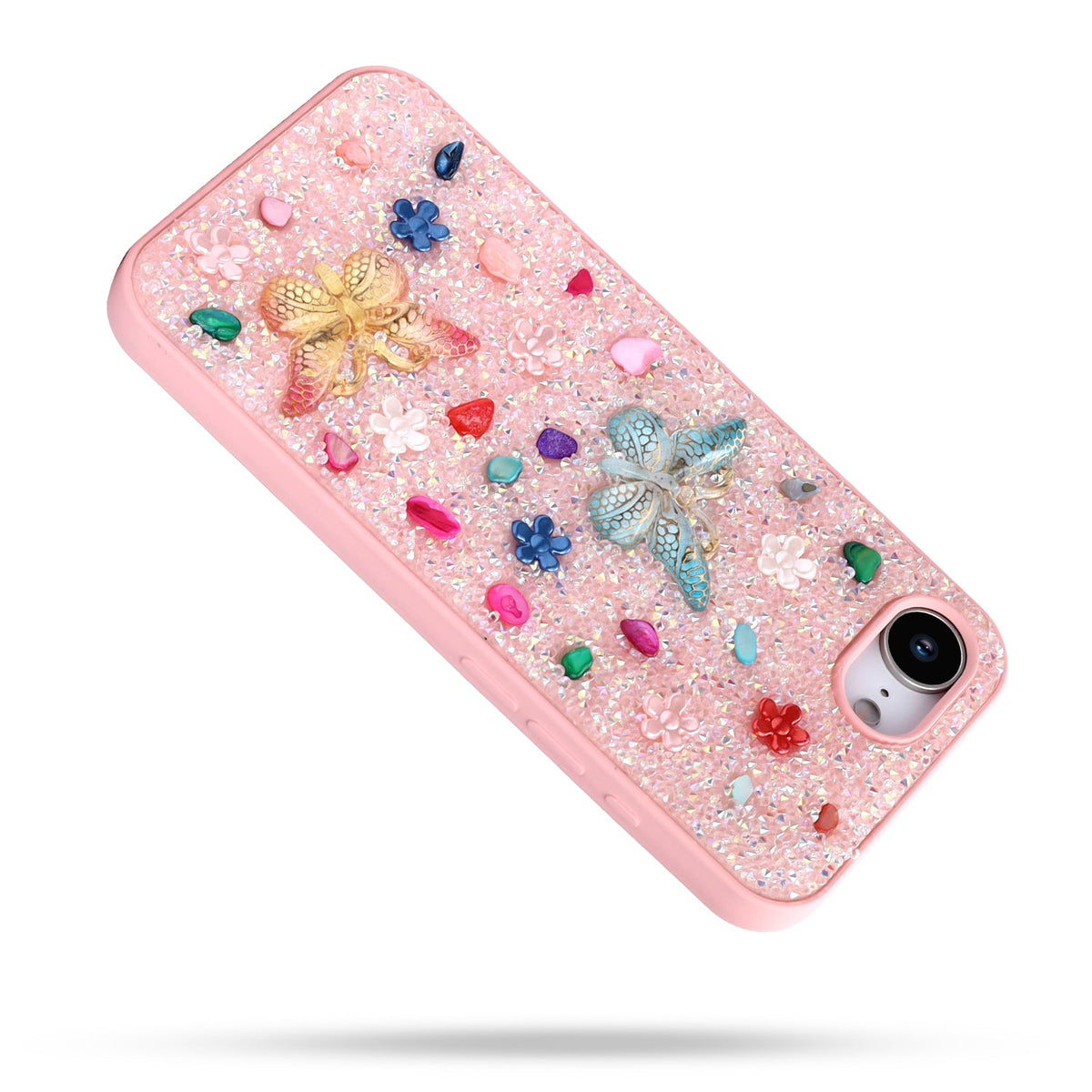 iPhone 17e Hoesje - Roze - Vlinder Diamant Glitter Back Cover