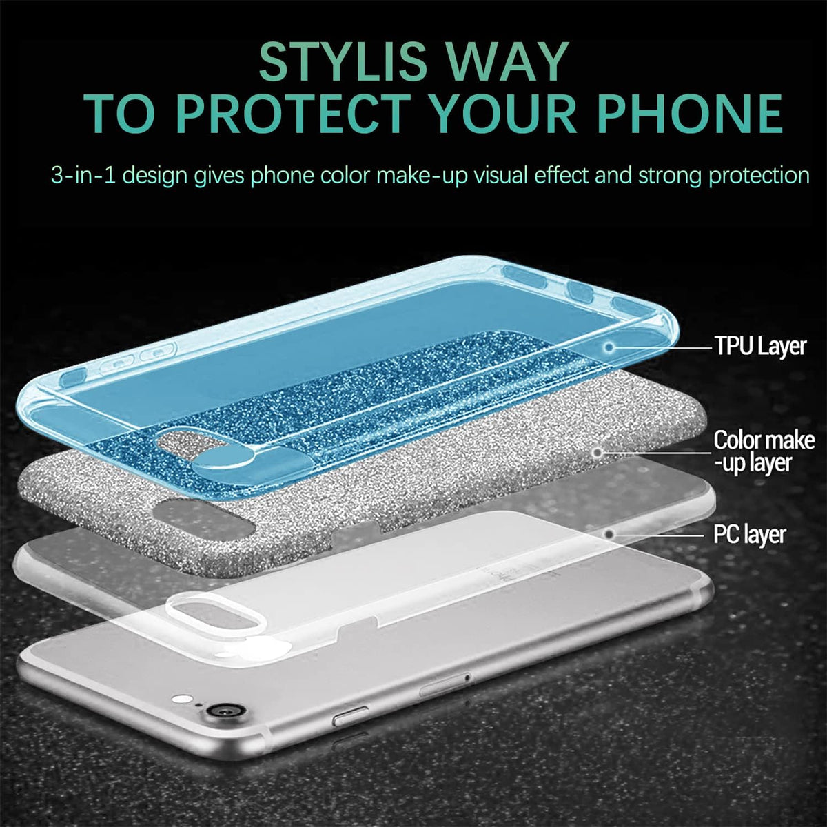 Coque Samsung Galaxy S24 - Bleu - Étui arrière à paillettes