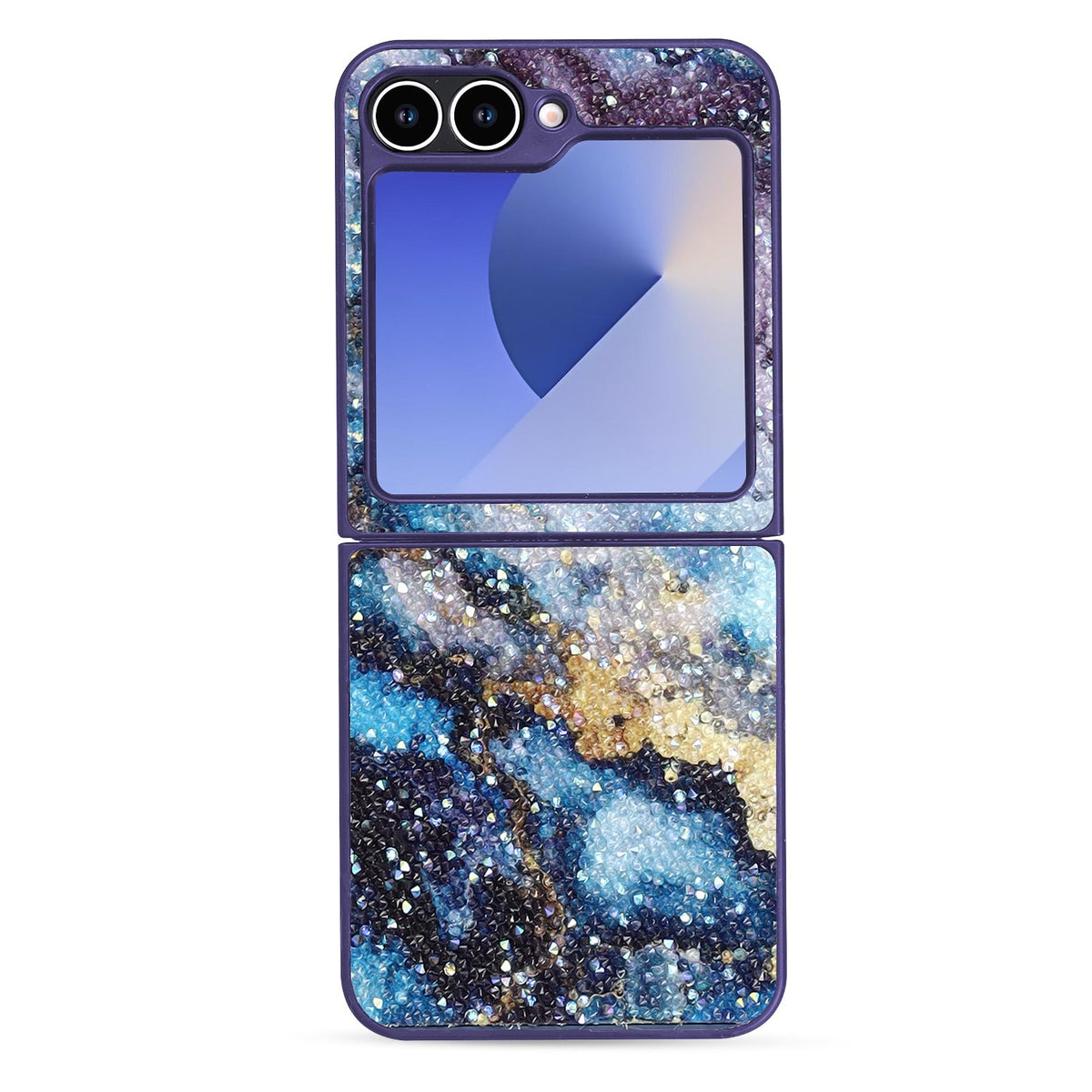 Coque Samsung Galaxy Z Flip 6 - Marbre Bleu - Étui arrière à paillettes effet marbre diamant