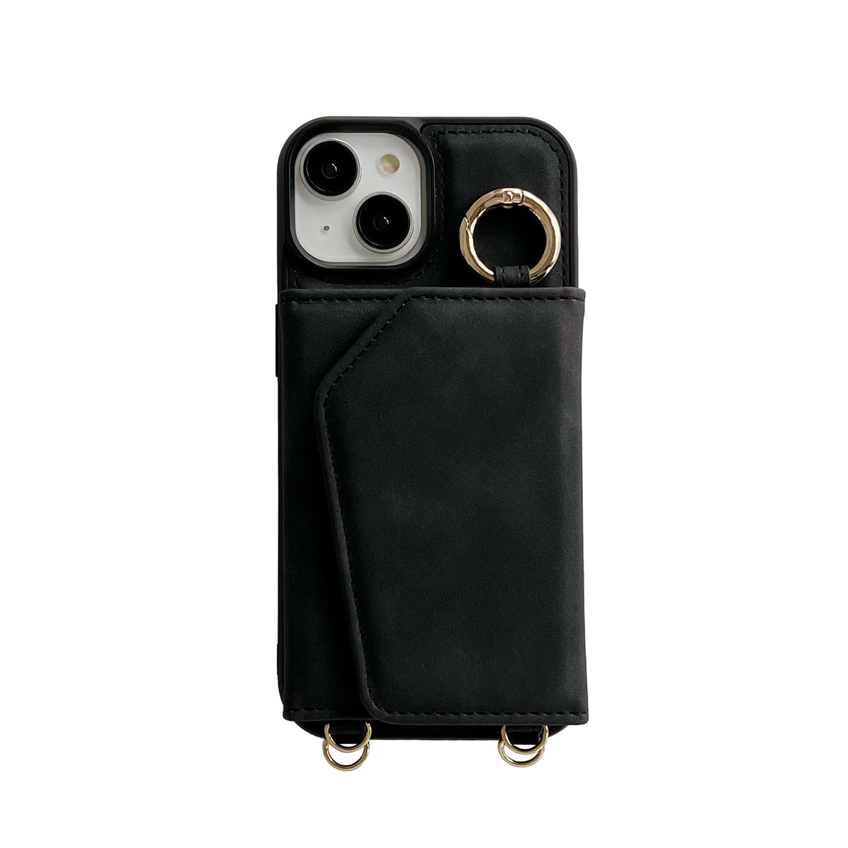 Apple iPhone 16 Plus Hoesje - Charcoal Gray - Back Cover met Uitschuifbare Pasjeshouder en Telefoonkoord