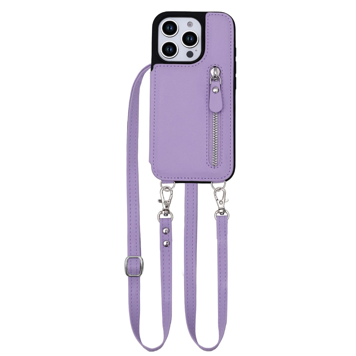 Apple iPhone 16 Pro Hoesje - Paars - Luxe Back Cover met Telefoonkoord en Rits