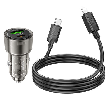 Hoco 38W Car Charger with Lightning Cable 1m - Black