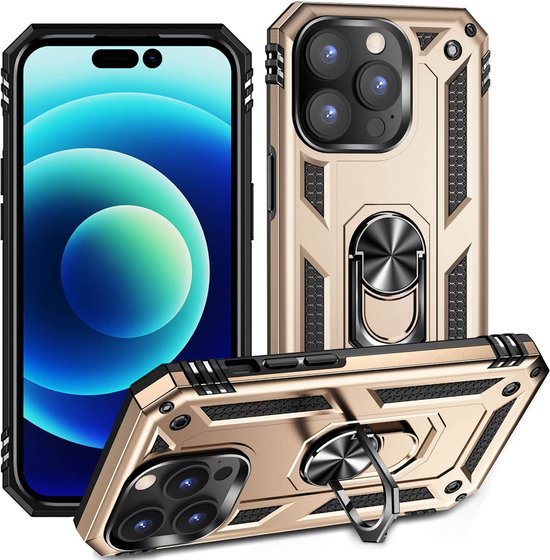 Apple iPhone 14 Pro Hoesje - Goud - Armor Kickstand Back Cover