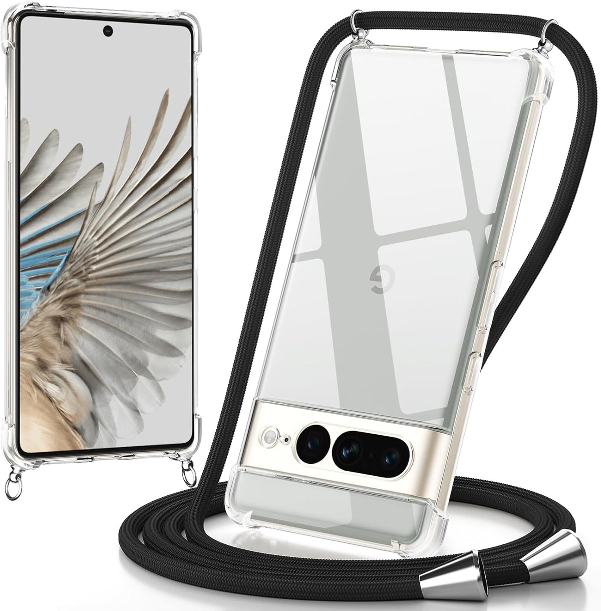 Google Pixel 7 Pro Case - Clear - Silicone Back Cover with Phone Strap