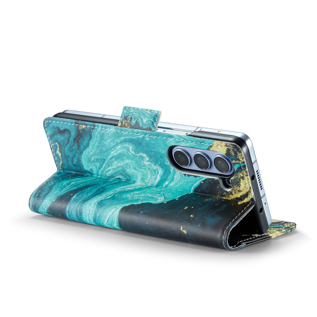 Samsung Galaxy Z Fold 5 Hoesje - Blue Aquamarine - Marmer Portemonnee Bookcase