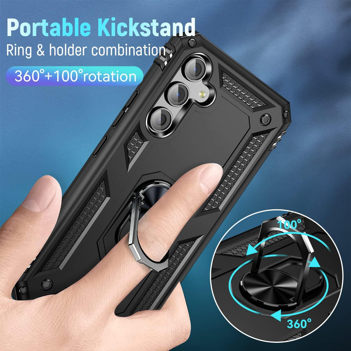 Samsung Galaxy A15 Hoesje - Zwart - Hybride Armor Kickstand Back Cover met Magneetring