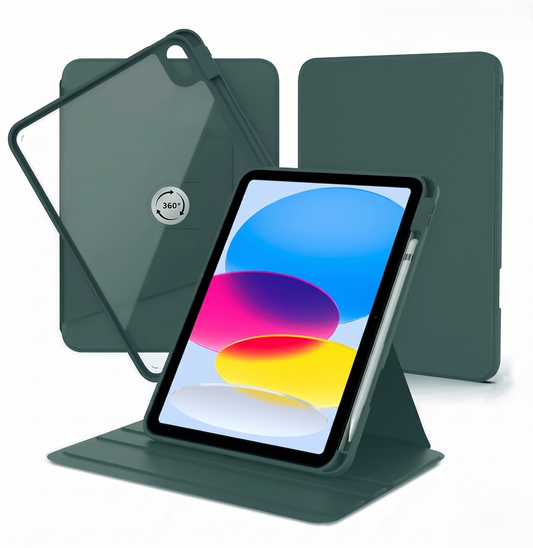 Apple iPad 2025 (11th Gen) / 2022 (10th Gen) Tablethoes - Donker Groen en Transparant - 360° Draaibaar Tablet Cover met Transparante Achterkant