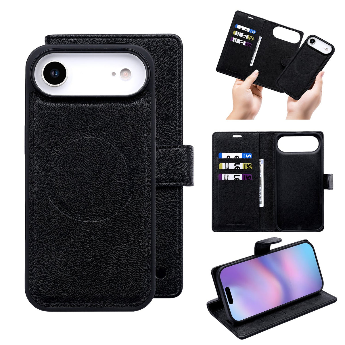 Apple iPhone Air Hoesje - Onyx Black Kunstleer - 2 in 1 MagSafe Bookcase