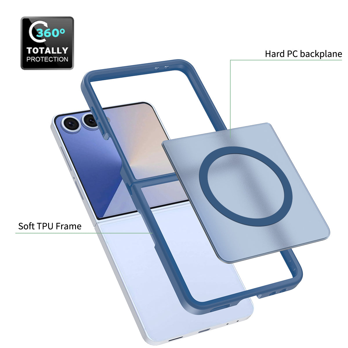 Samsung Galaxy Z Flip 7 Hoesje - Donker Blauw - Matte Armor MagSafe Back Cover
