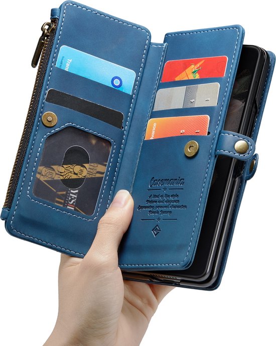 Samsung Galaxy Z Fold 3 5G Hoesje - Navy Blue - Luxe Bookcase met Rits en Telefoonkoord
