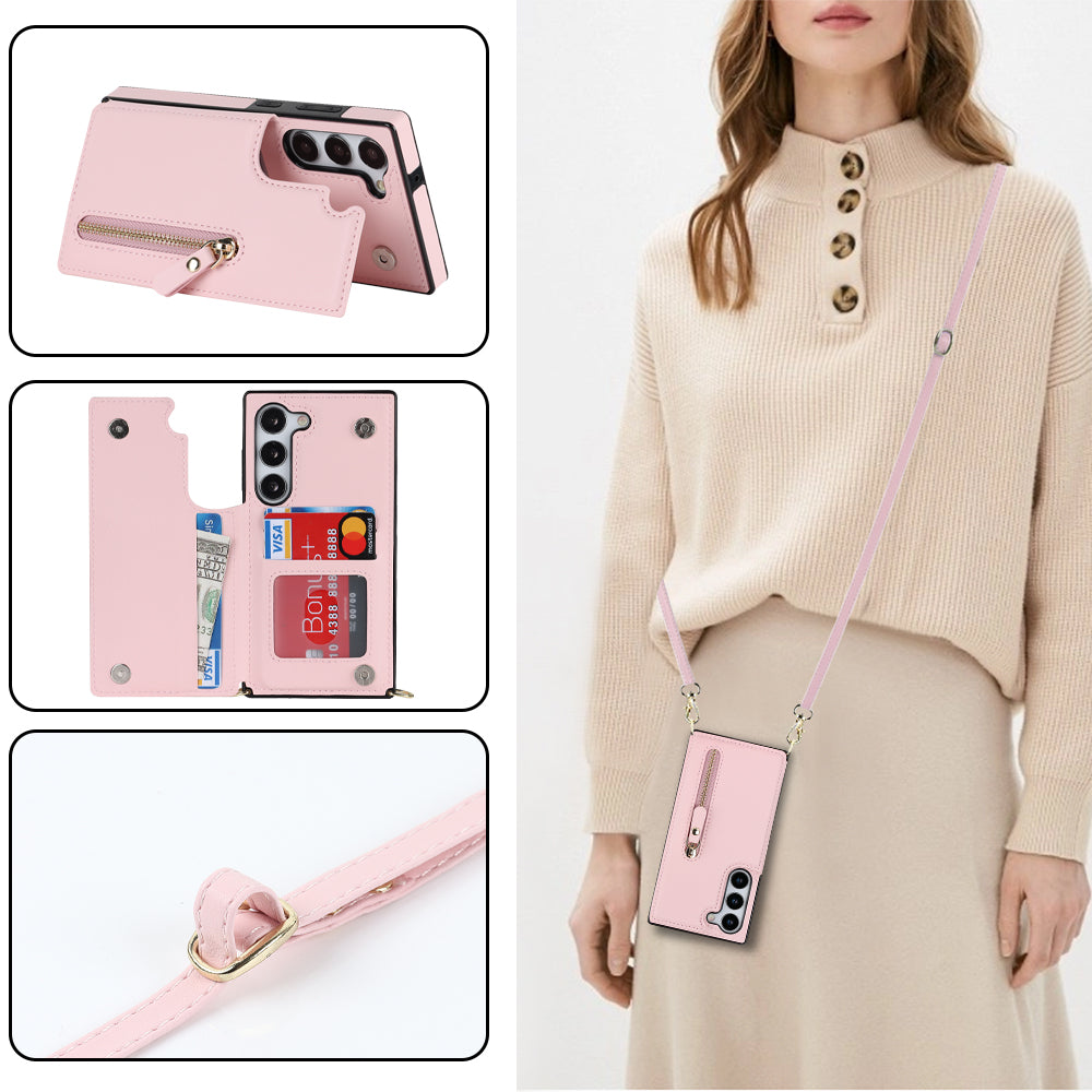 Samsung Galaxy S23 Plus Hoesje - Roze - Luxe Back Cover met Telefoonkoord en Rits