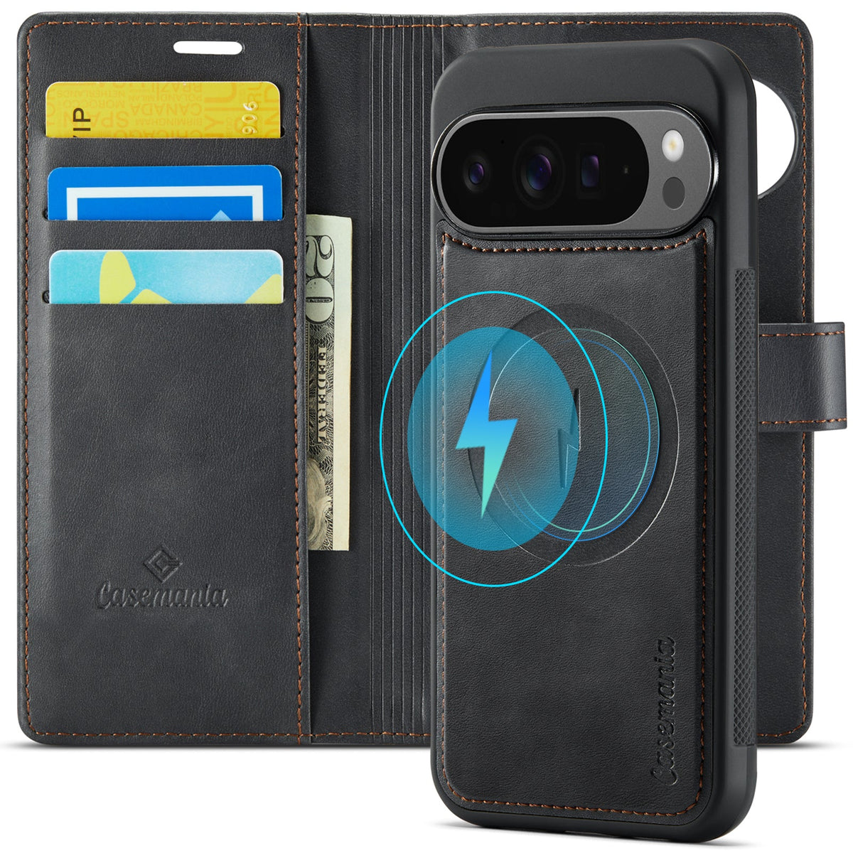 Google Pixel 10 Case - Charcoal Gray - Luxury 2-in-1 MagSafe Wallet Case
