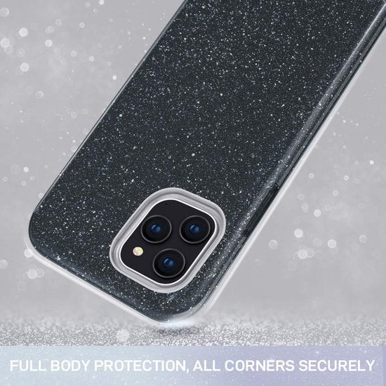 Apple iPhone 12 Hülle - Schwarz - Glitzer-Backcover