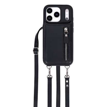 iPhone 17 Pro Hoesje - Zwart - Luxe Back Cover met Telefoonkoord en Rits