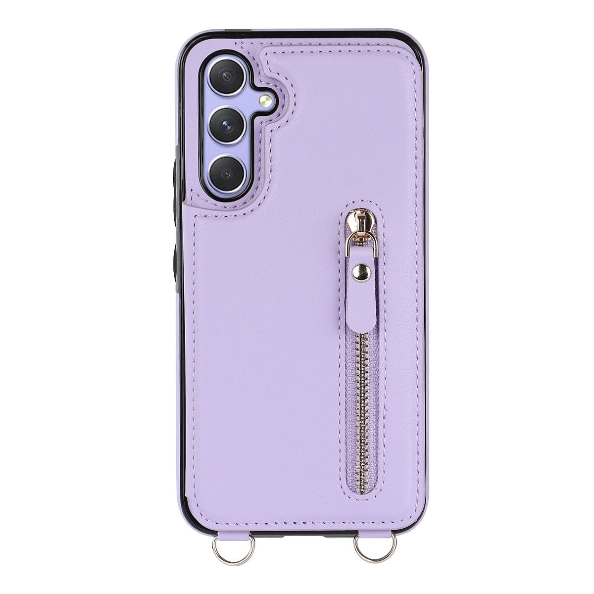 Samsung Galaxy A55 Case - Purple - Luxury Back Cover with Phone Strap and Zipper
