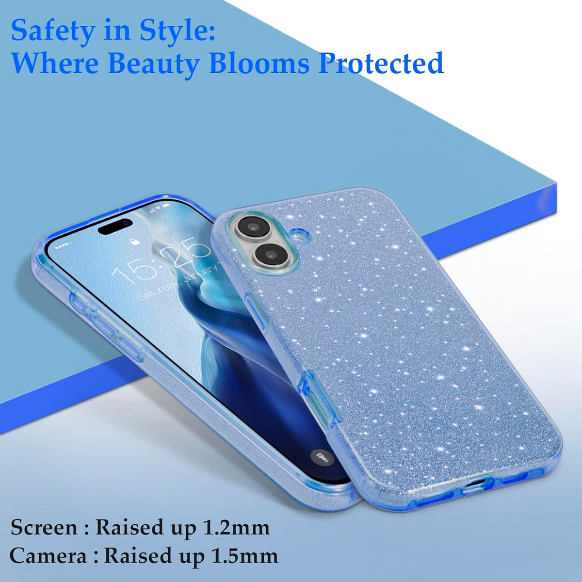 Apple iPhone 16 Hülle - Blau - Glitzer-Backcover