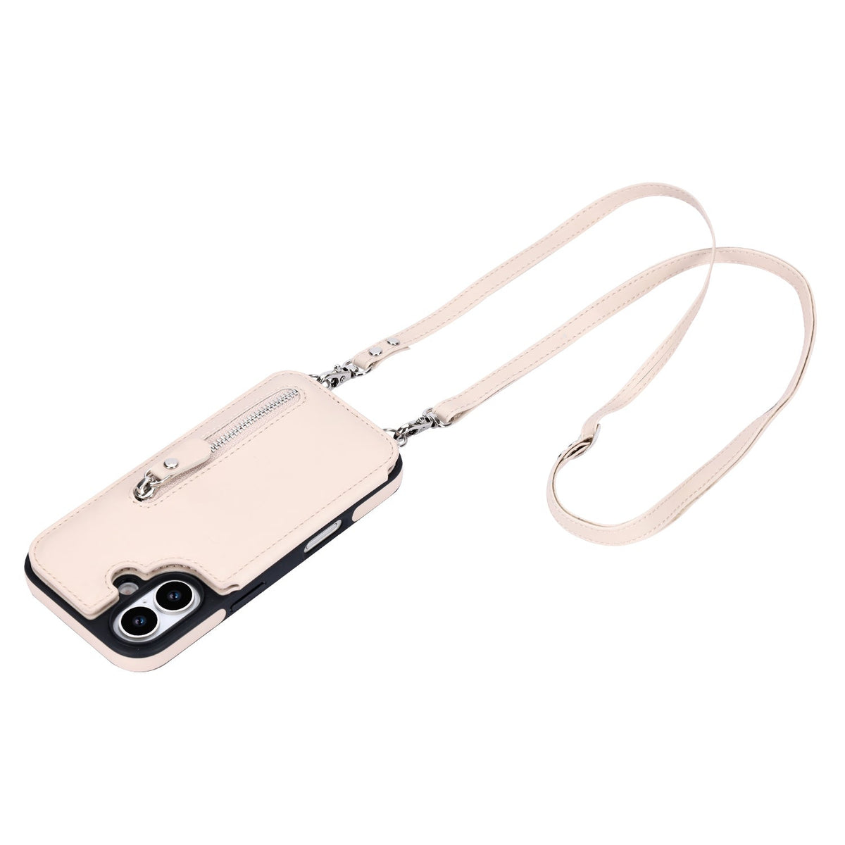 iPhone 17 Hoesje - Beige - Luxe Back Cover met Telefoonkoord en Rits