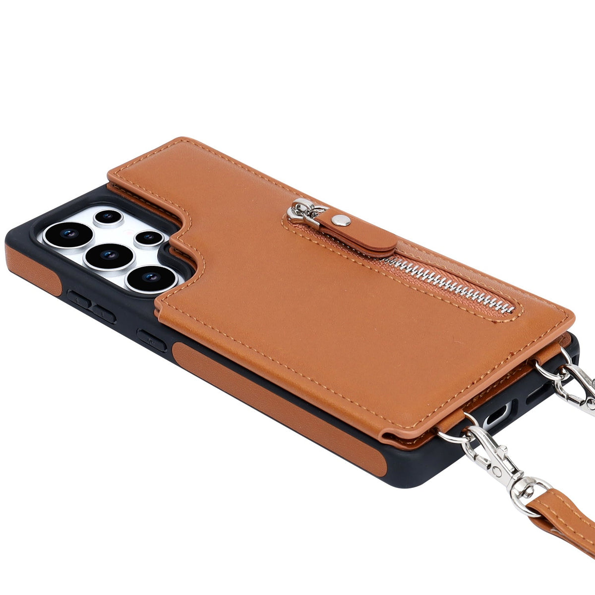 Samsung Galaxy S25 Ultra Hoesje - Bruin - Luxe Back Cover met Telefoonkoord en Rits