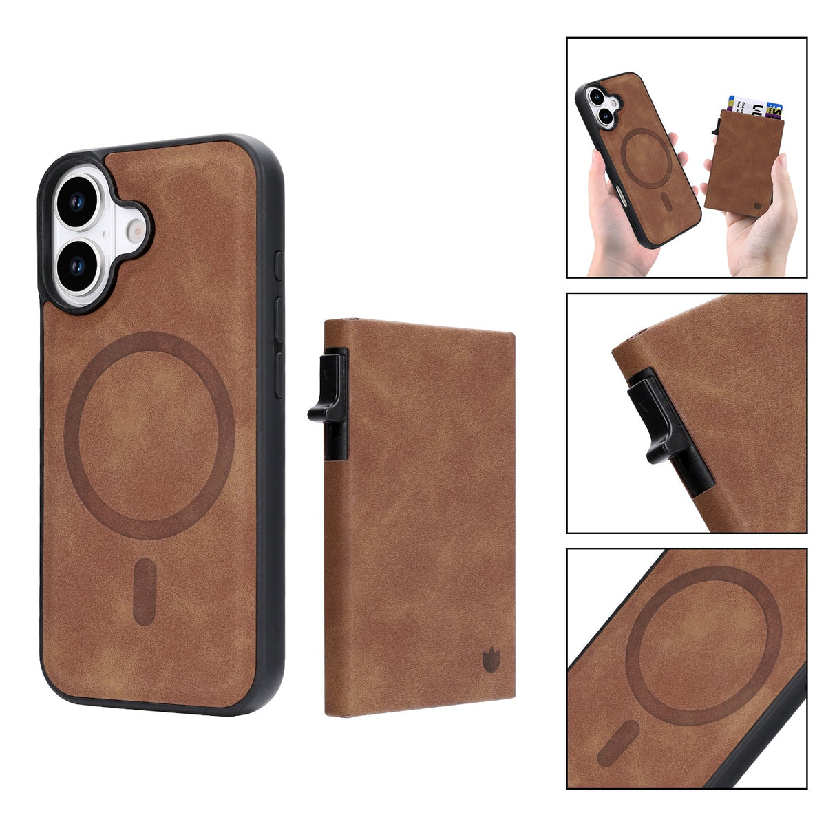 Apple iPhone 17 Hoesje - Sienna Brown - MagSafe Back Cover met Uitschuifbare Pasjeshouder
