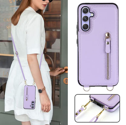 Samsung Galaxy S23 FE Hoesje - Paars - Luxe Back Cover met Telefoonkoord en Rits