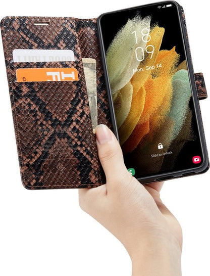 Samsung Galaxy S21 Case - Brown - Luxury Snake Flip Case