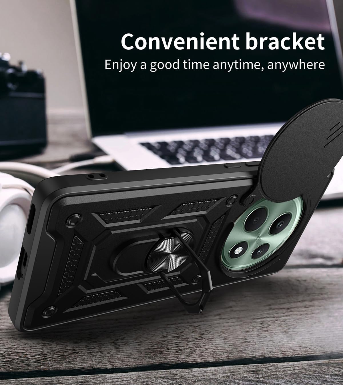 Oppo Reno 12 F Hoesje - Zwart - Armor Kickstand en Camera Bescherming Back Cover