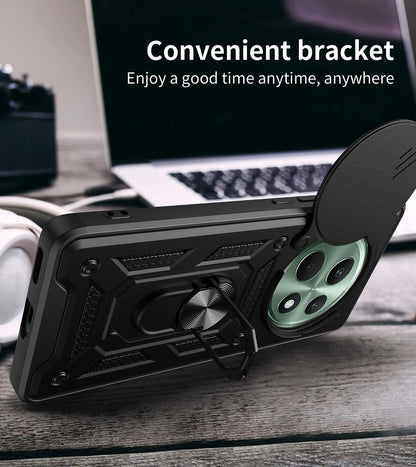 Oppo Reno 12 F Hoesje - Zwart - Armor Kickstand en Camera Bescherming Back Cover