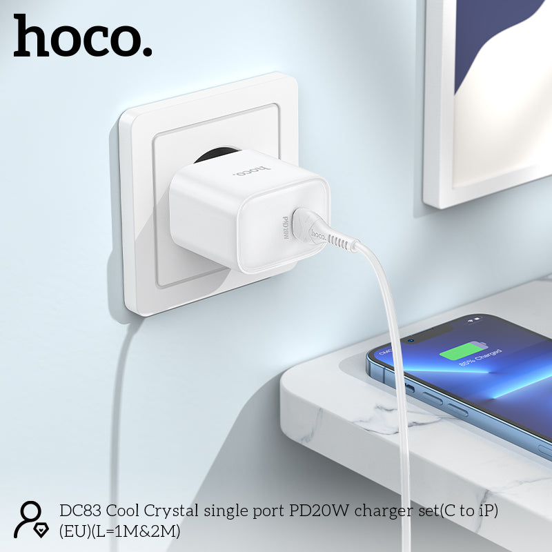 Chargeur rapide Hoco DC83 20W USB-C avec câble Lightning 1 m - Blanc