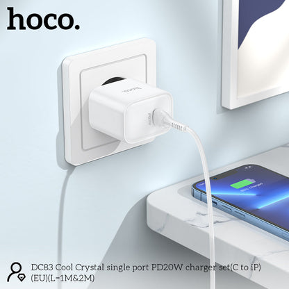 Chargeur rapide Hoco DC83 20W USB-C avec câble Lightning 1 m - Blanc
