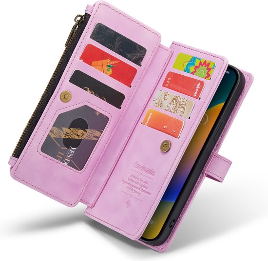 Apple iPhone 14 Pro Hoesje - Pastel Pink - Luxe Bookcase met Rits en Telefoonkoord