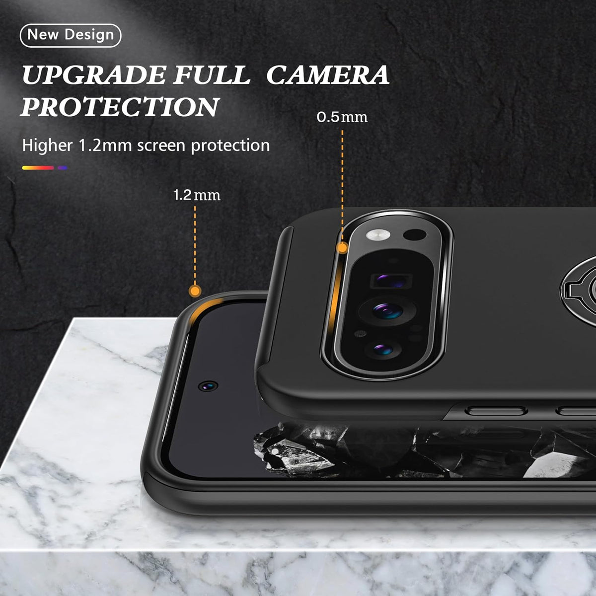 Google Pixel 9 Pro Hoesje - Zwart - Ring Kickstand Back Cover