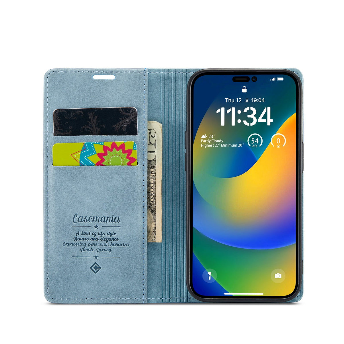 Apple iPhone 15 Pro Case - Aqua Blue - Slim Wallet Case