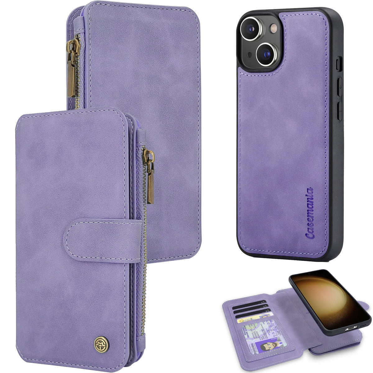 Apple iPhone 15 Plus Hoesje - Bright Lila - 2 in 1 Bookcase met Rits