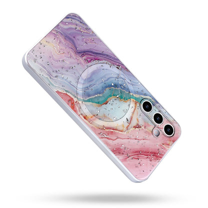 Samsung Galaxy S25 FE Hoesje - Roze - Marmer Glitter MagSafe Back Cover
