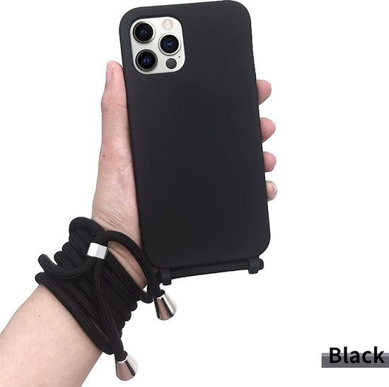 Apple iPhone 13 Pro Max Hoesje - Zwart - Siliconen MagSafe Back Cover met Telefoonkoord