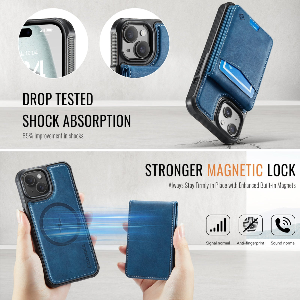 Apple iPhone 15 Hoesje - Navy Blue - MagSafe Back Cover met Pasjeshouder