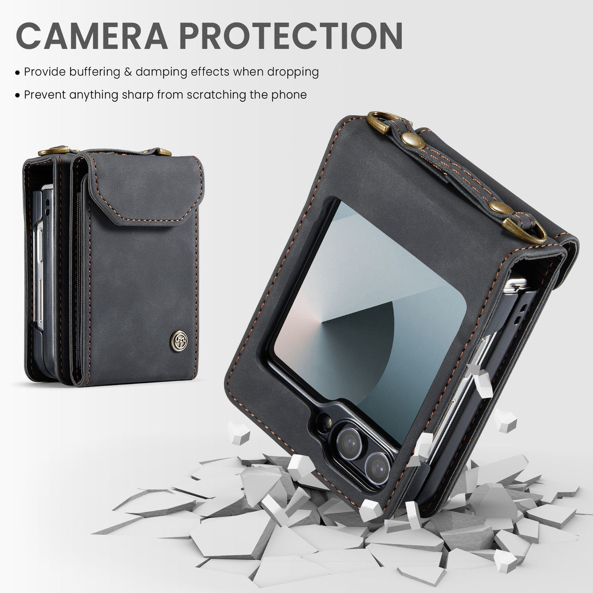 Samsung Galaxy Z Flip 6 Case - Charcoal Gray - Wallet Case with Phone Strap