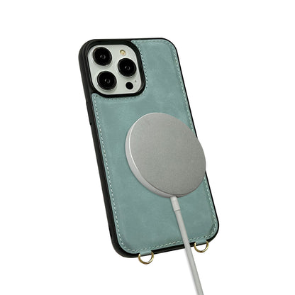 Apple iPhone 14 Pro Hoesje - Aqua Blue - Luxe MagSafe Bookcase met Telefoonkoord