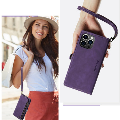 Apple iPhone 15 Pro Max Hoesje - Dark Purple - Luxe MagSafe Bookcase met Rits en Telefoonkoord