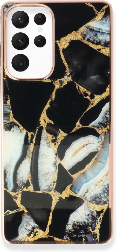 Coque Samsung Galaxy S24 Ultra - Noir - Étui arrière en silicone effet marbre