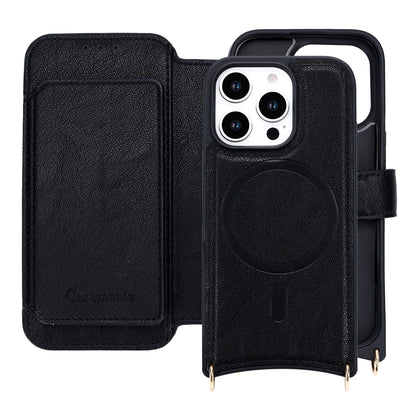 Apple iPhone 16 Pro Hoesje - Zwart - 'Amsterdam' Magnetische Wallet Case met Pasjeshouders en