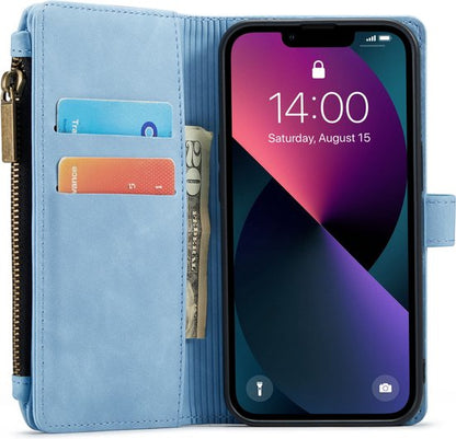 Apple iPhone 13 Case - Sky Blue - Luxury Wallet Case with Zipper